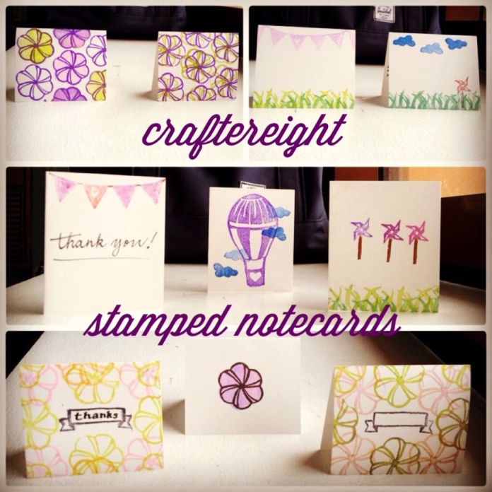 Notecards made from index cards and decorated using handcarved eraser stamps